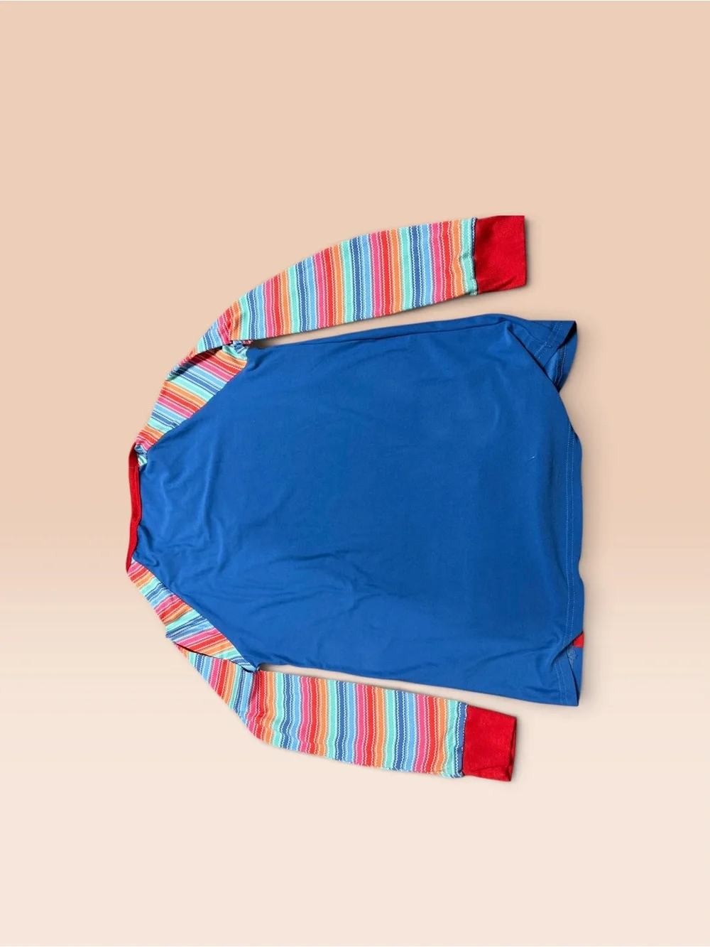 Blue Kids Pajama Set with Striped Sleeves